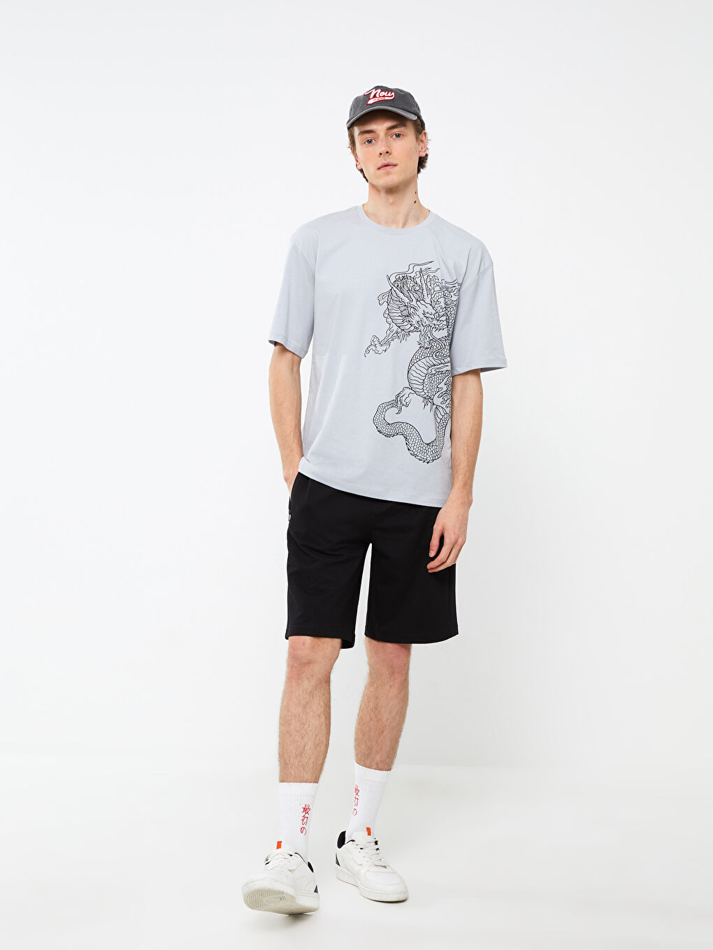 Gri Bisiklet Yaka Kısa Kollu Baskılı Penye Erkek Tişört-3