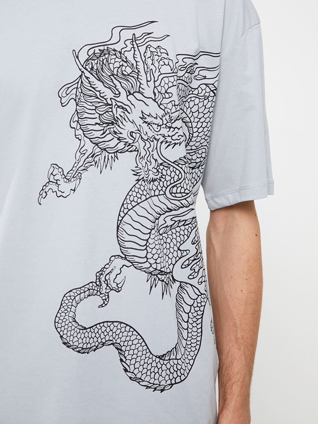 Gri Bisiklet Yaka Kısa Kollu Baskılı Penye Erkek Tişört-4