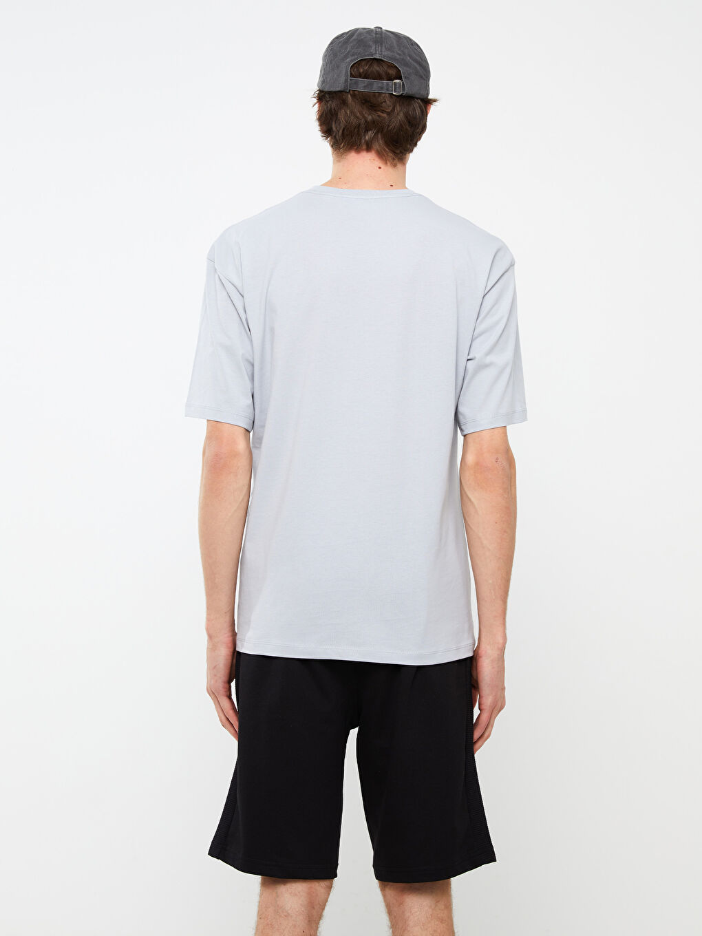 Gri Bisiklet Yaka Kısa Kollu Baskılı Penye Erkek Tişört-5