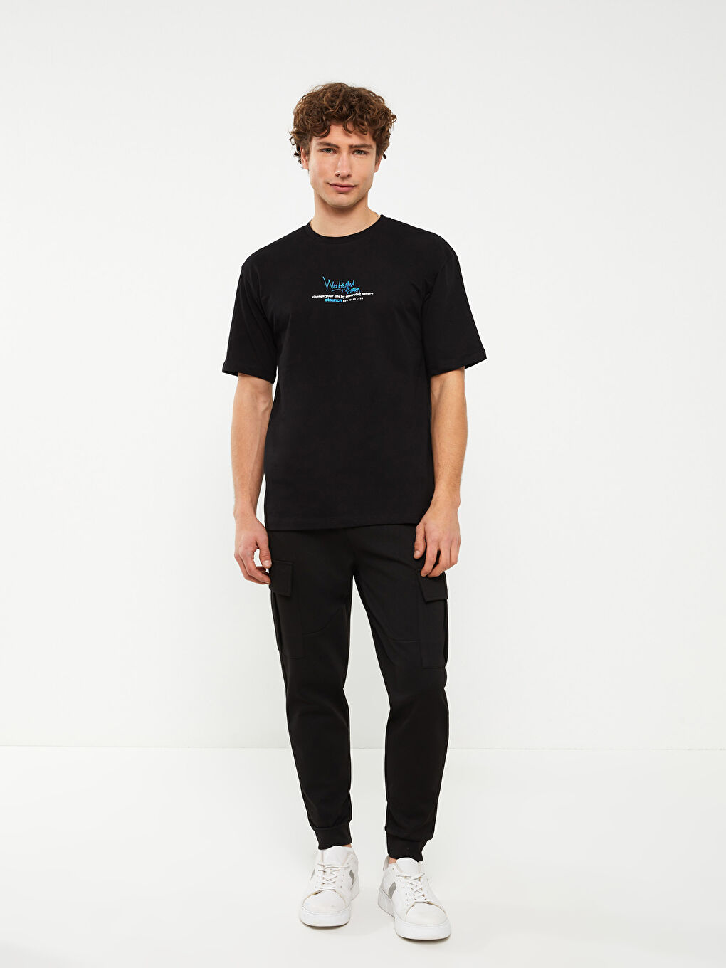 T-shirt pour hommes en coton peigné imprimé à manches courtes et col rond-2