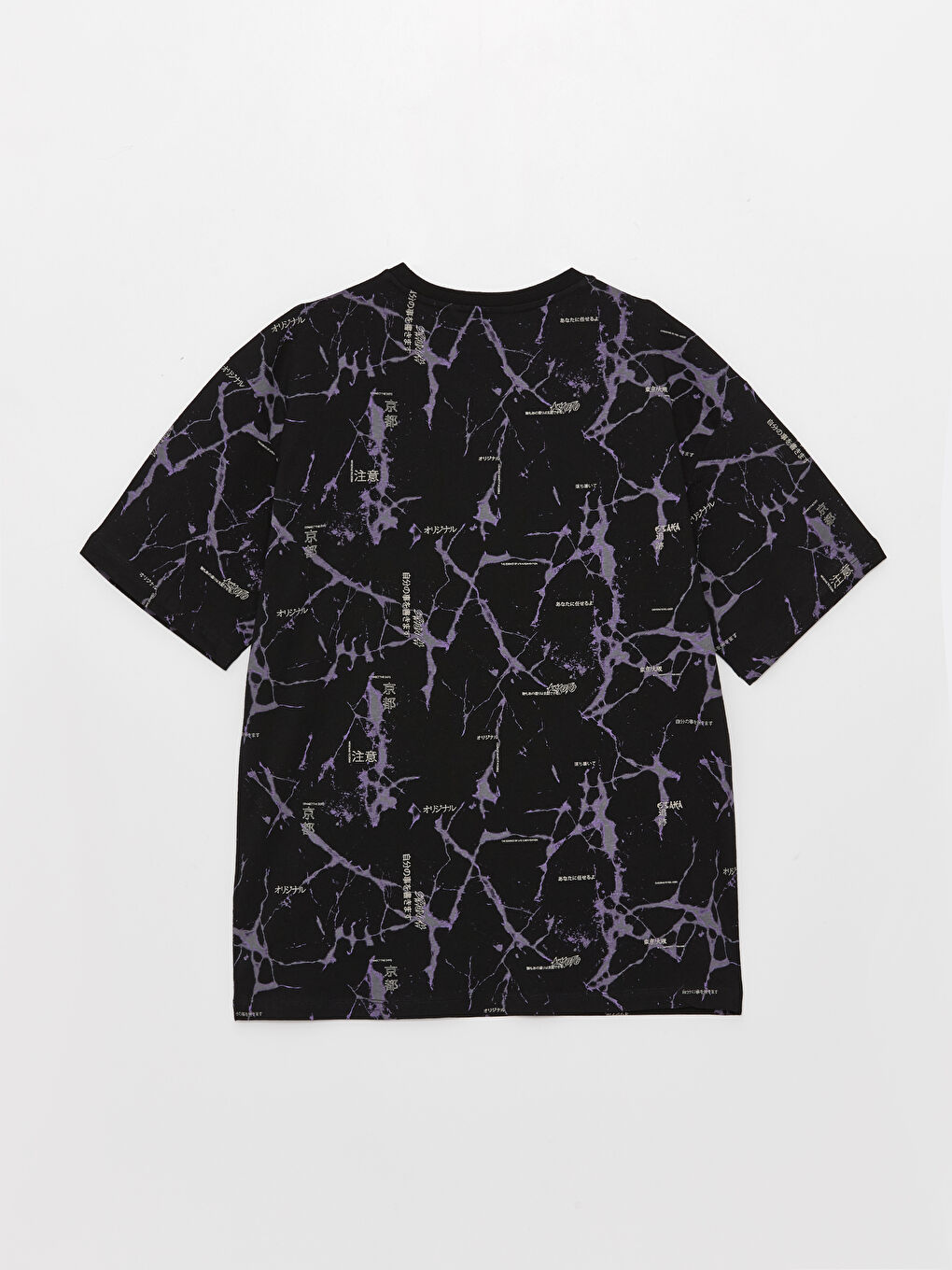 Siyah Bisiklet Yaka Kısa Kollu Desenli Penye Erkek Tişört-6