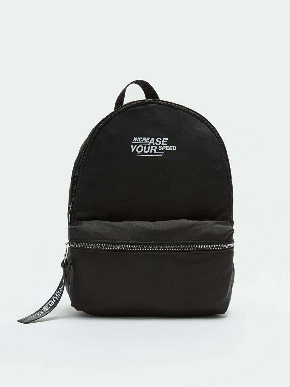 Siyah Paraşüt Kumaş Yazı Baskılı Kadın Sırt Çantası-3