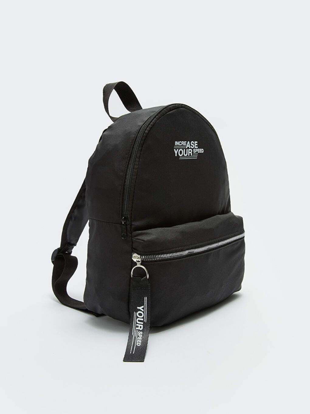 Siyah Paraşüt Kumaş Yazı Baskılı Kadın Sırt Çantası-4