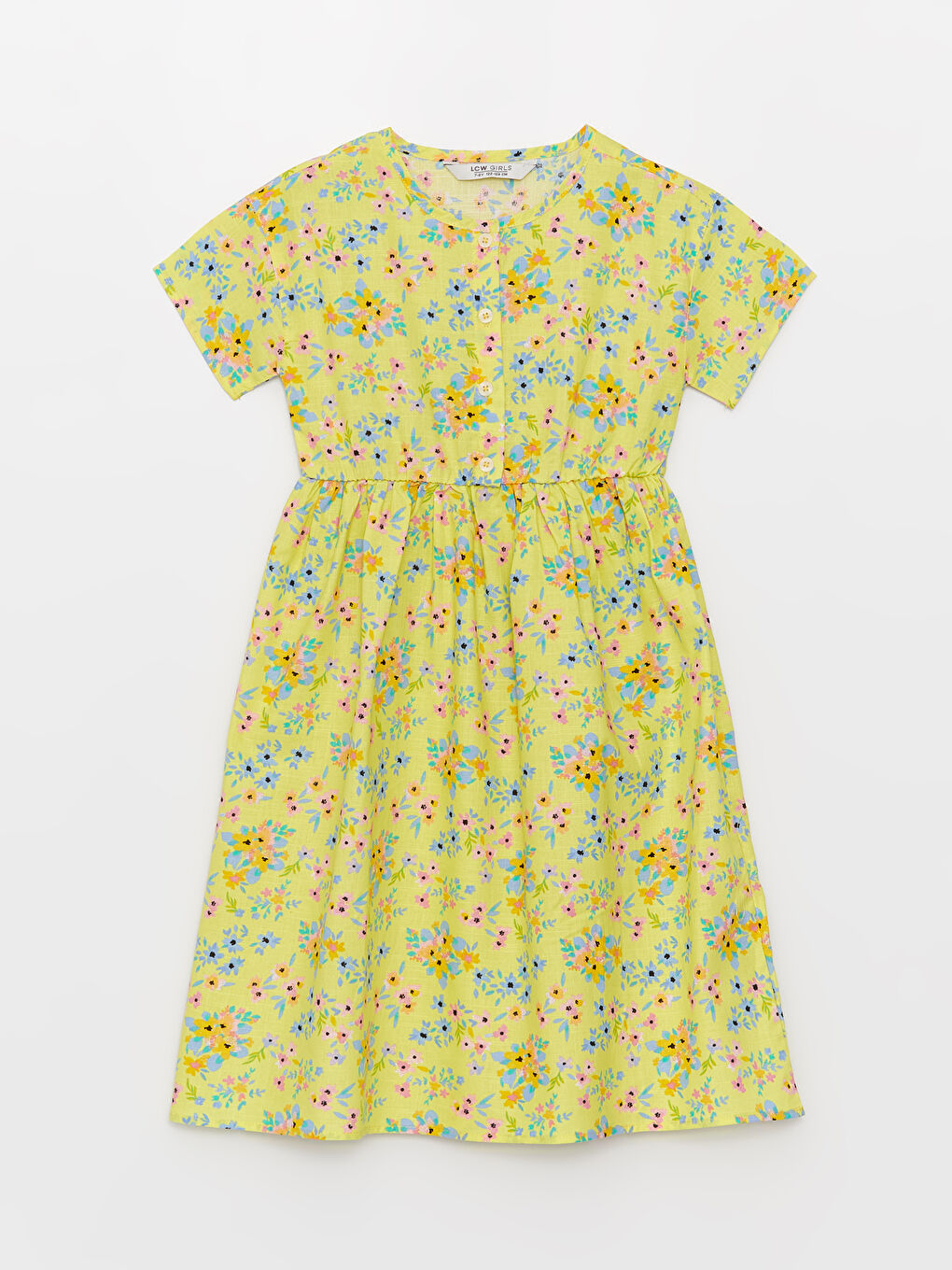 Karışık Bisiklet Yaka Desenli Kısa Kollu Kız Çocuk Elbise