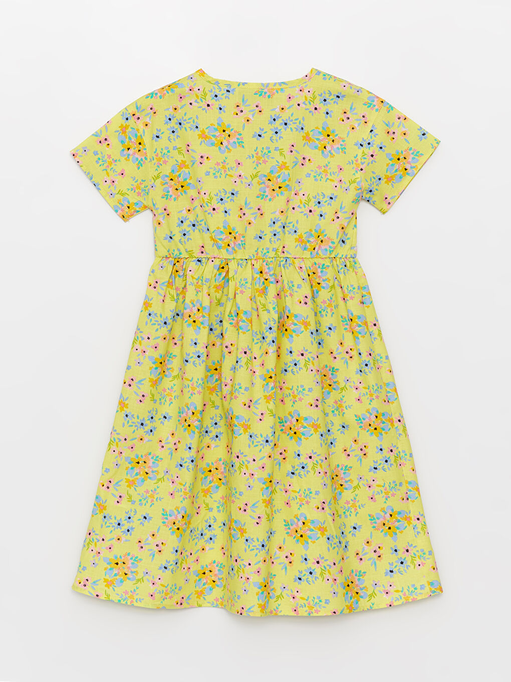 Karışık Bisiklet Yaka Desenli Kısa Kollu Kız Çocuk Elbise-1