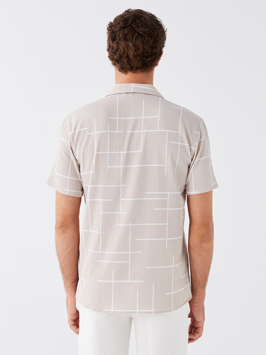 Bej Regular Fit Kısa Kollu Desenli Erkek Gömlek-4