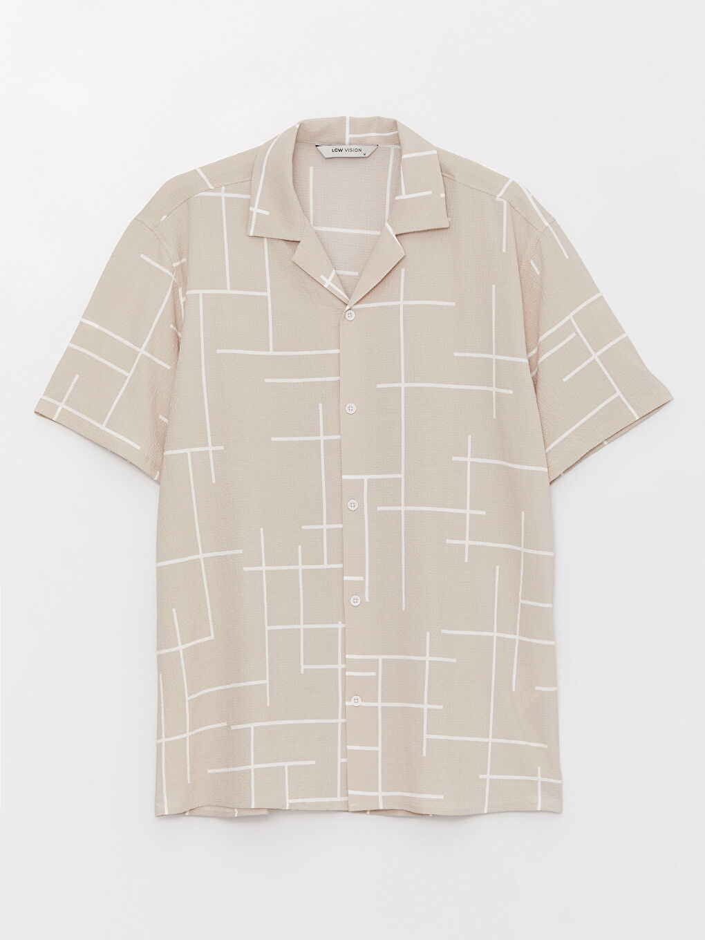 Bej Regular Fit Kısa Kollu Desenli Erkek Gömlek-5