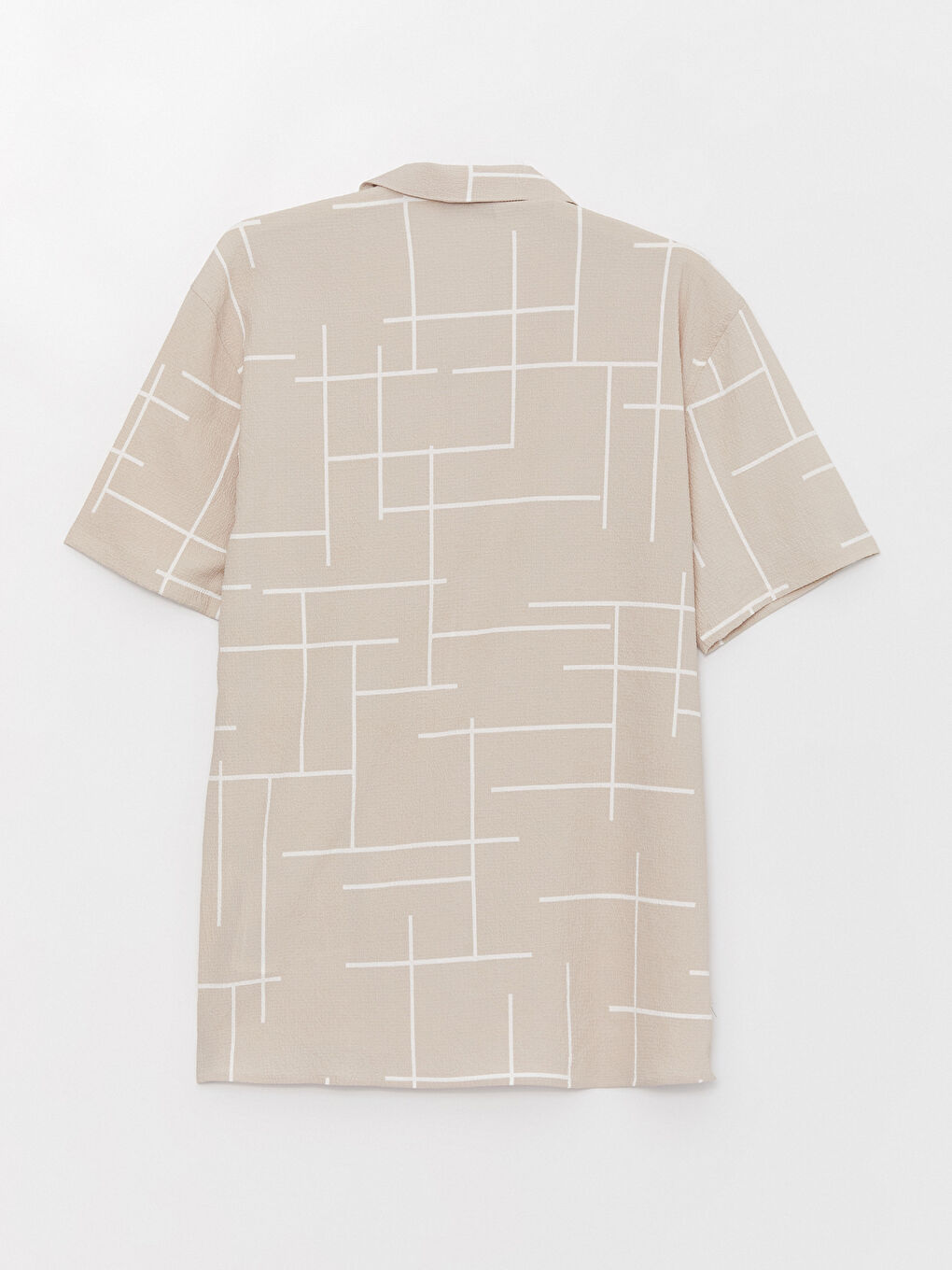 Bej Regular Fit Kısa Kollu Desenli Erkek Gömlek-6