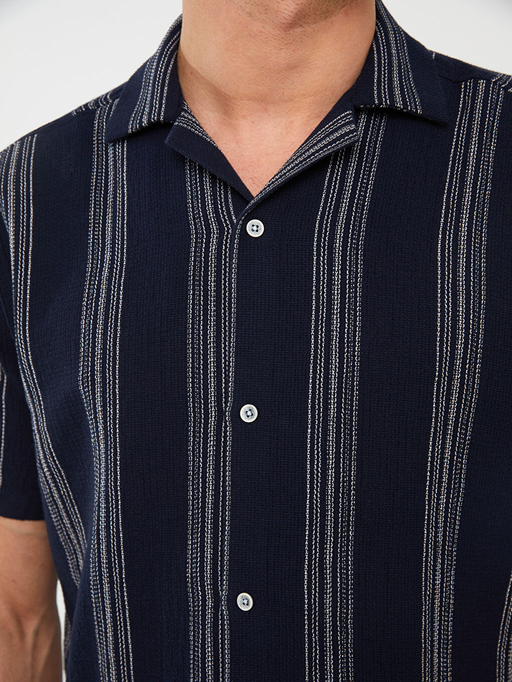 ерлерге арналған жолақты қысқа жең стандартты пішім жейде-3