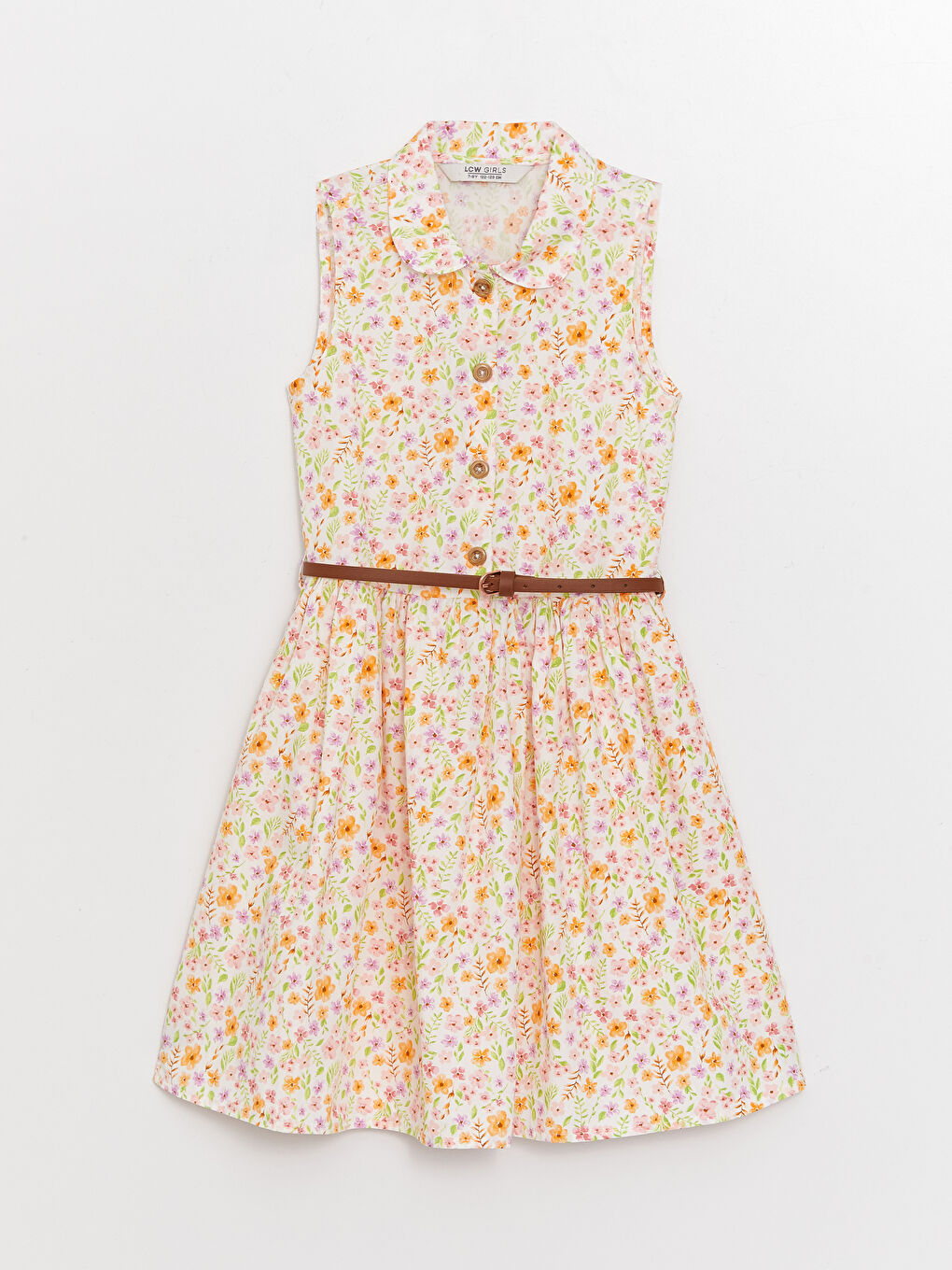 Shirt Collar Patterned Poplin Girl Dress
