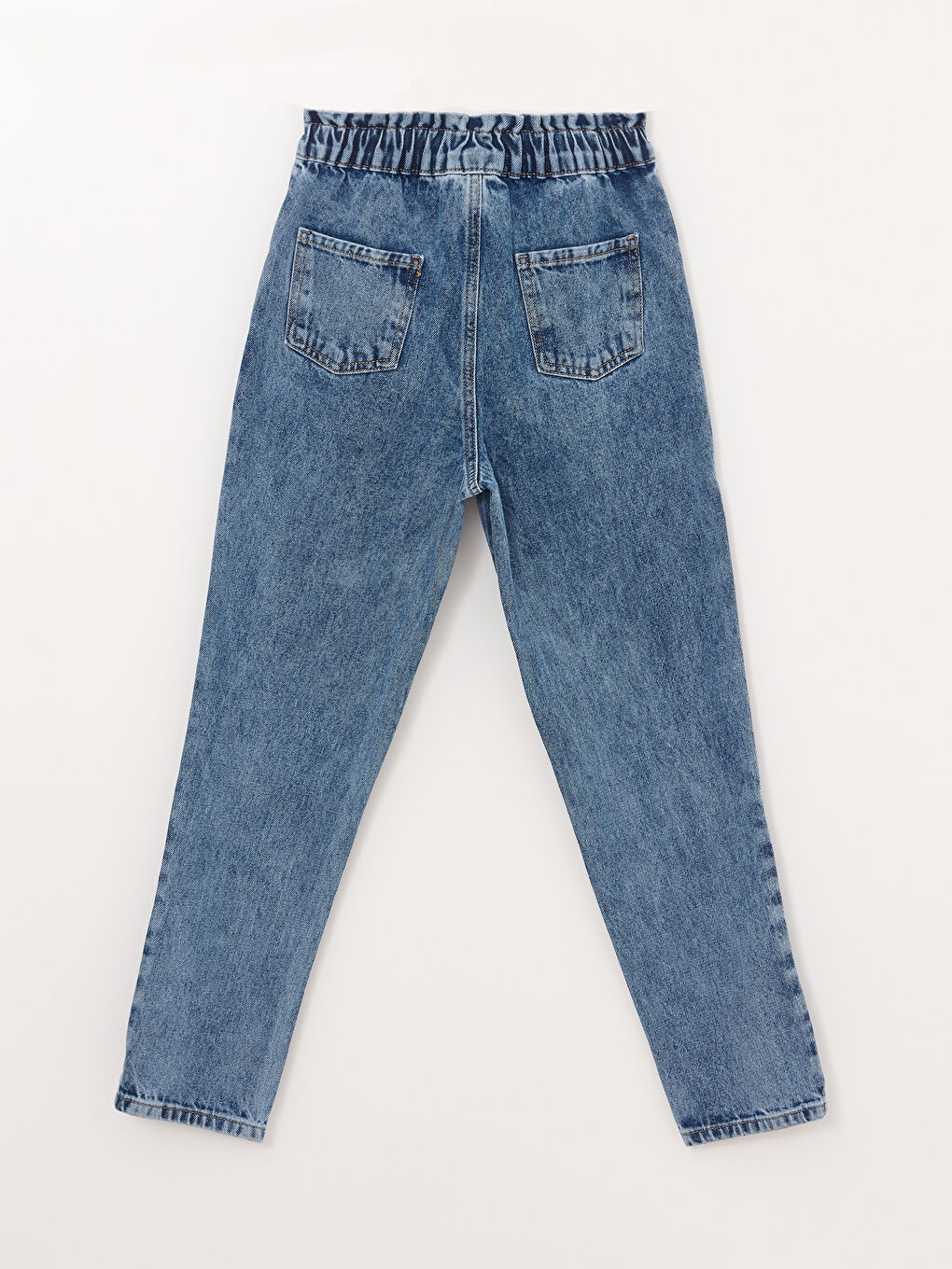 Mavi Beli Lastikli Mickey Mouse Baskılı Kız Çocuk Jean Pantolon-1