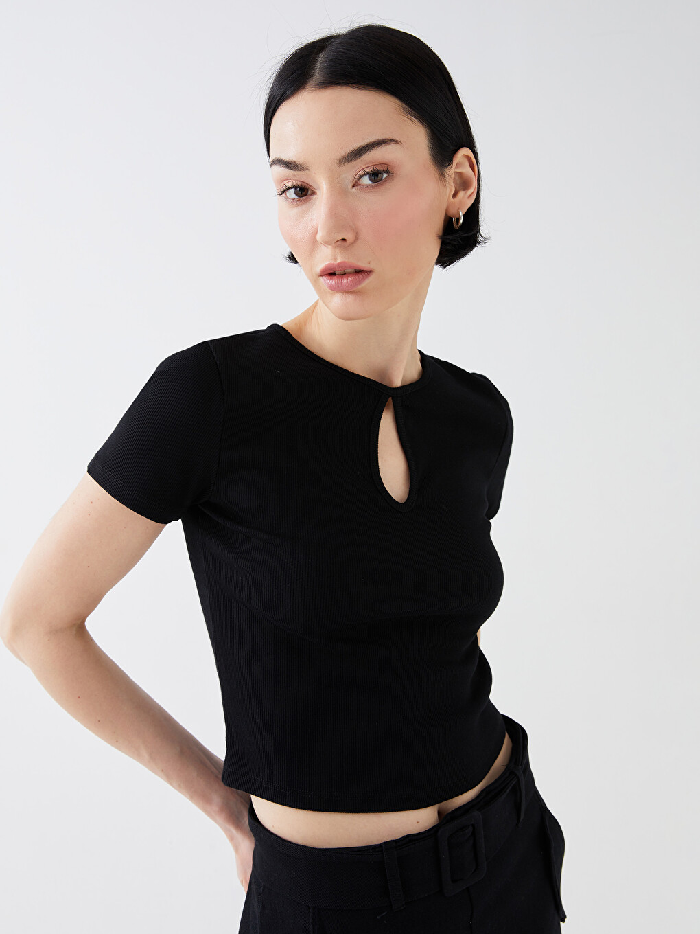 Crew Neck Plain Short Sleeve Women's Crop