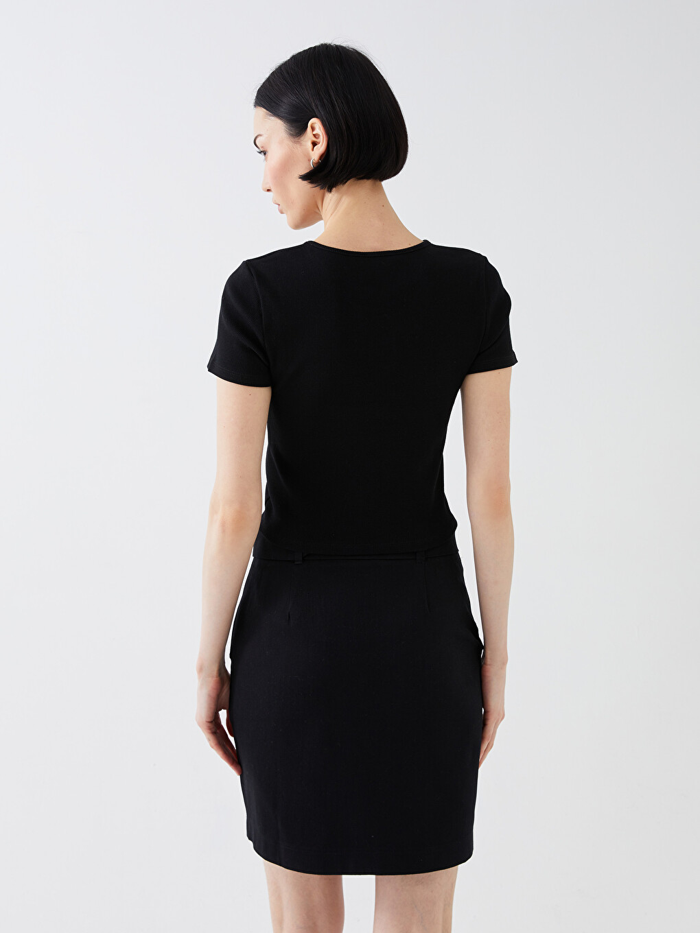 Crew Neck Plain Short Sleeve Women's Crop-4