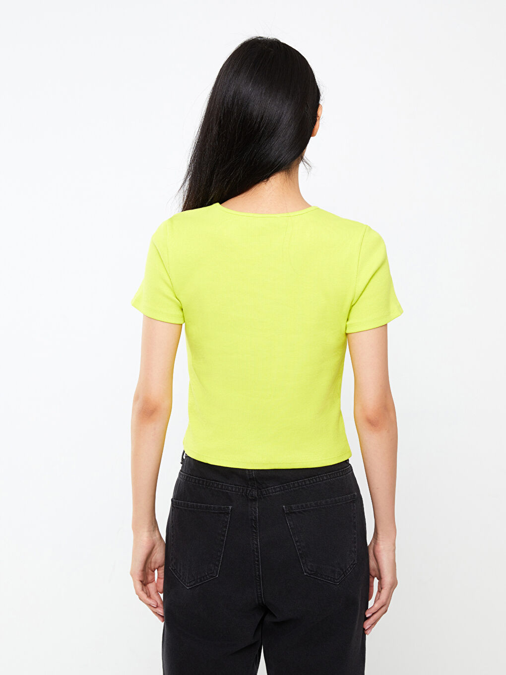 Crew Neck Plain Short Sleeve Women's Crop-5