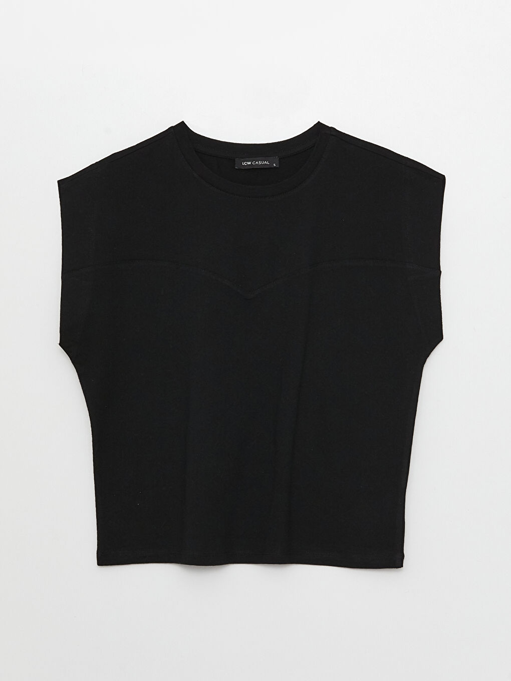 Siyah Bisiklet Yaka Düz Kısa Kollu Kadın Tişört-4