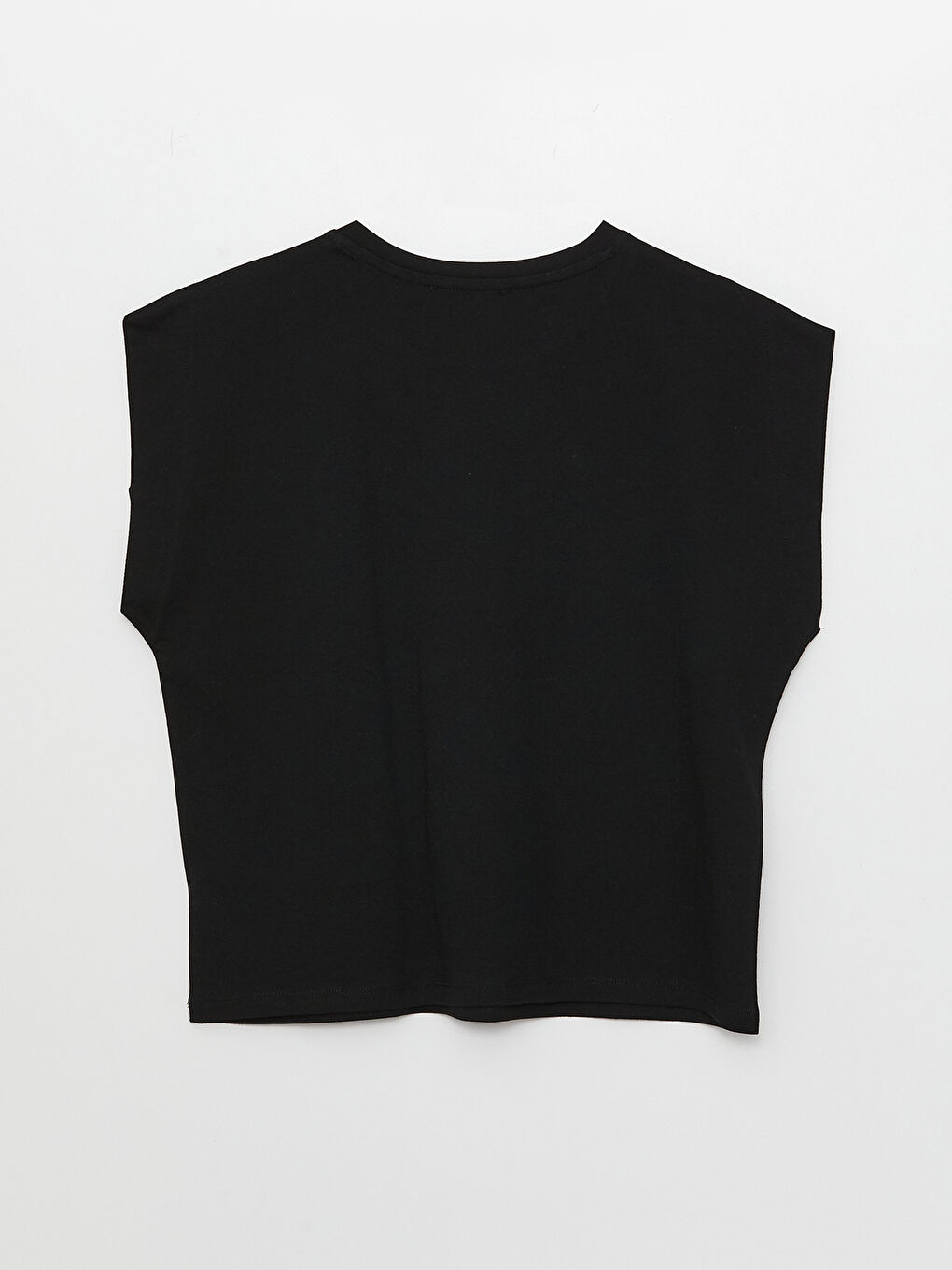 Siyah Bisiklet Yaka Düz Kısa Kollu Kadın Tişört-5