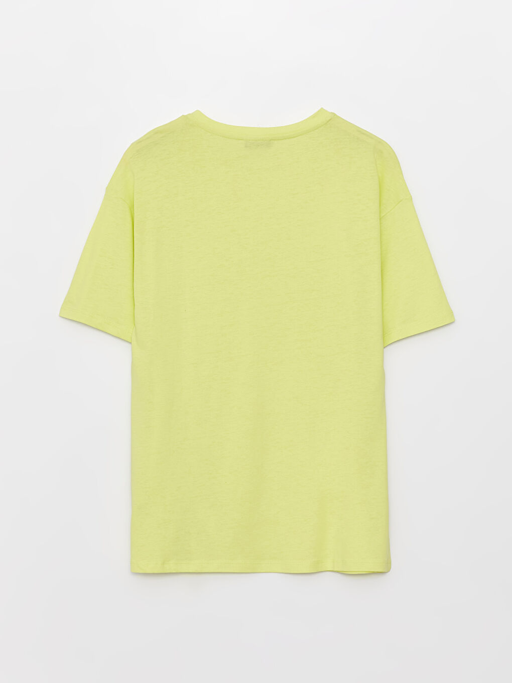 Sarı Bisiklet Yaka Düz Kısa Kollu Oversize Kadın Tişört-6