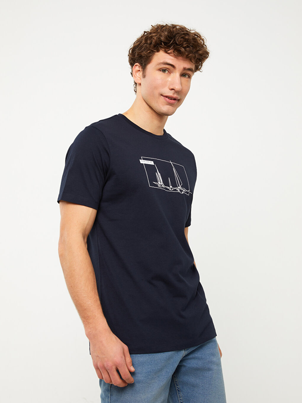 تيشيرت رجالي ياقة دائرية كم قصير مطبوع قطن ممشط-1