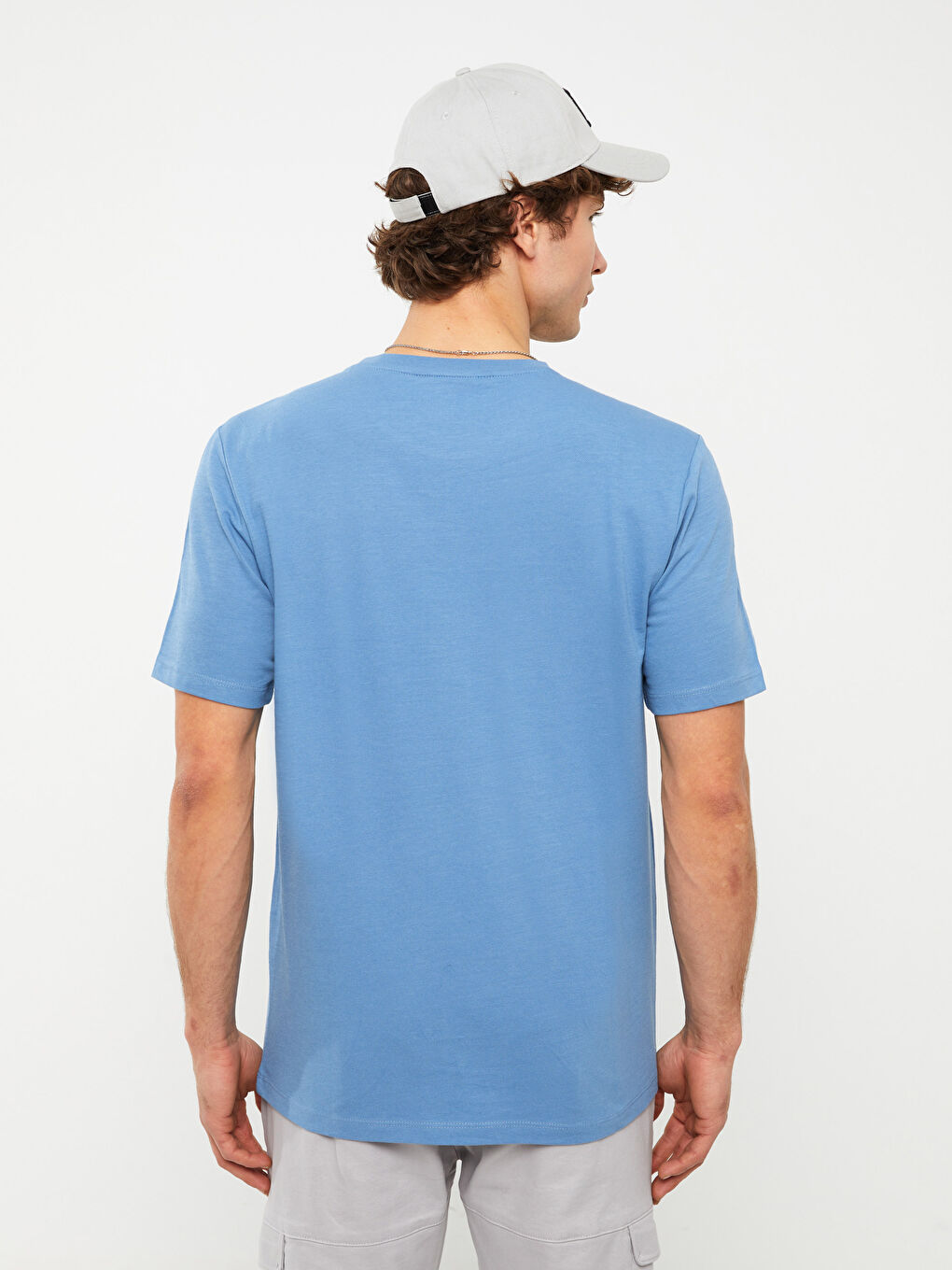 Mavi Bisiklet Yaka Kısa Kollu Nakışlı Erkek Tişört-4