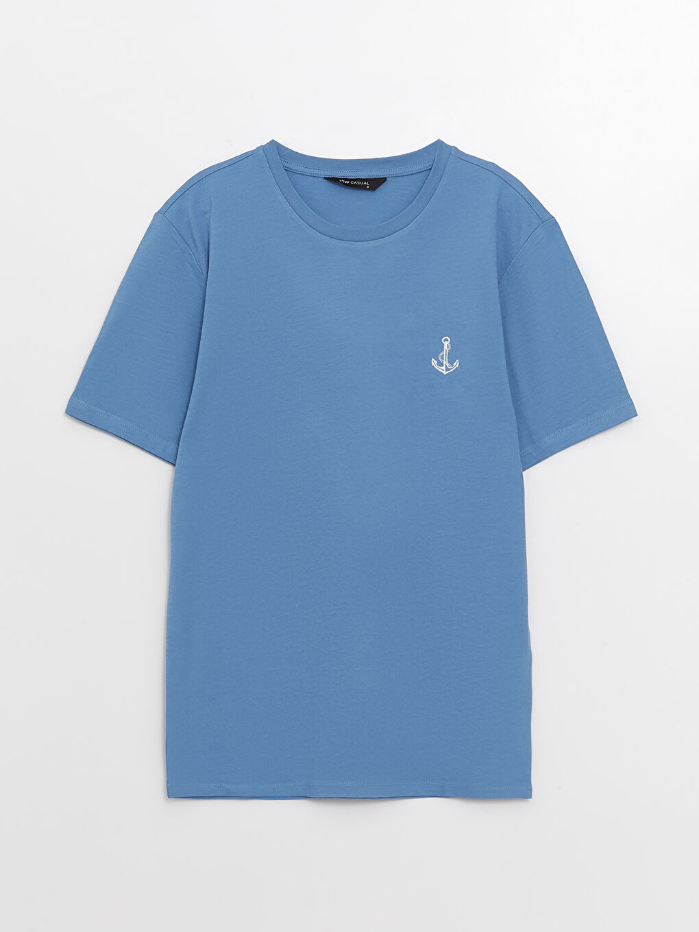 Mavi Bisiklet Yaka Kısa Kollu Nakışlı Erkek Tişört-5