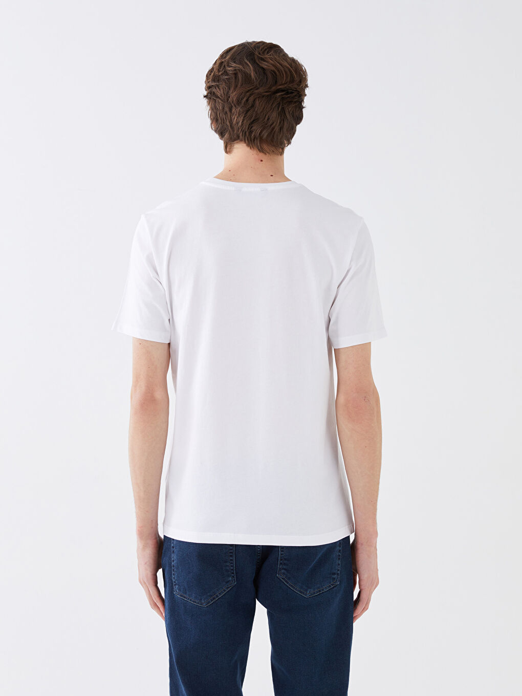 Beyaz Bisiklet Yaka Kısa Kollu Baskılı Penye Erkek Tişört-4