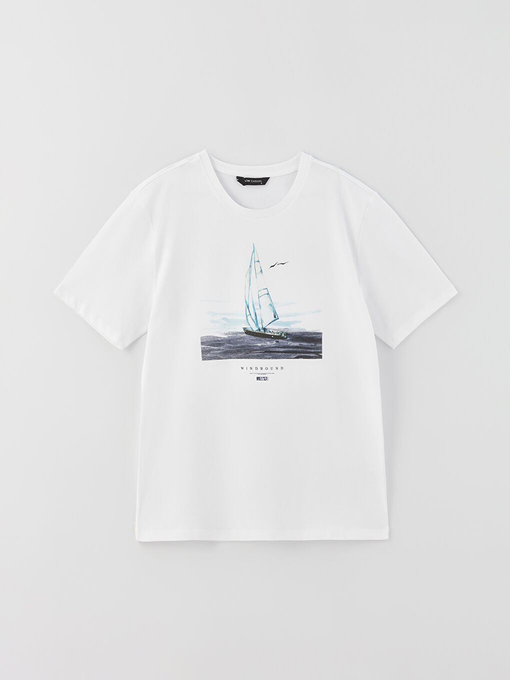 Beyaz Bisiklet Yaka Kısa Kollu Baskılı Penye Erkek Tişört-5