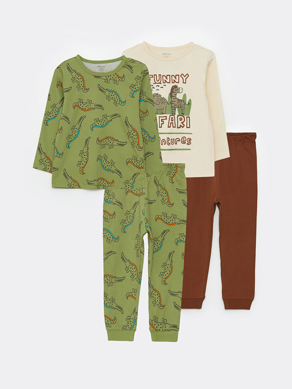 Bej Bisiklet Yaka Uzun Kollu Baskılı Erkek Bebek 2'li Pijama Takımı