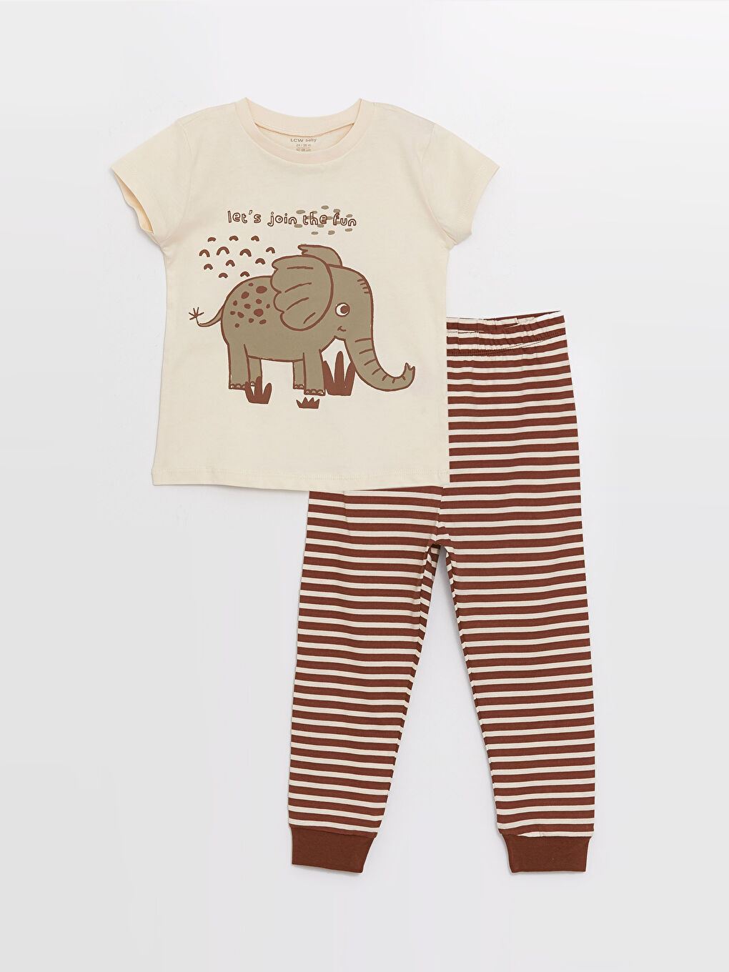 Bej Bisiklet Yaka Baskılı Erkek Bebek Pijama Takımı