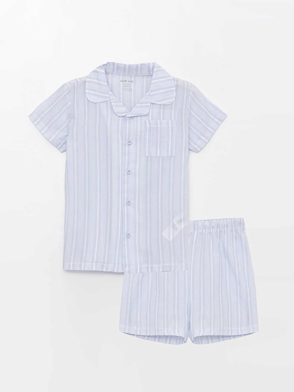 Mavi Gömlek Yaka Kısa Kollu Çizgili Erkek Bebek Pijama Takımı-2