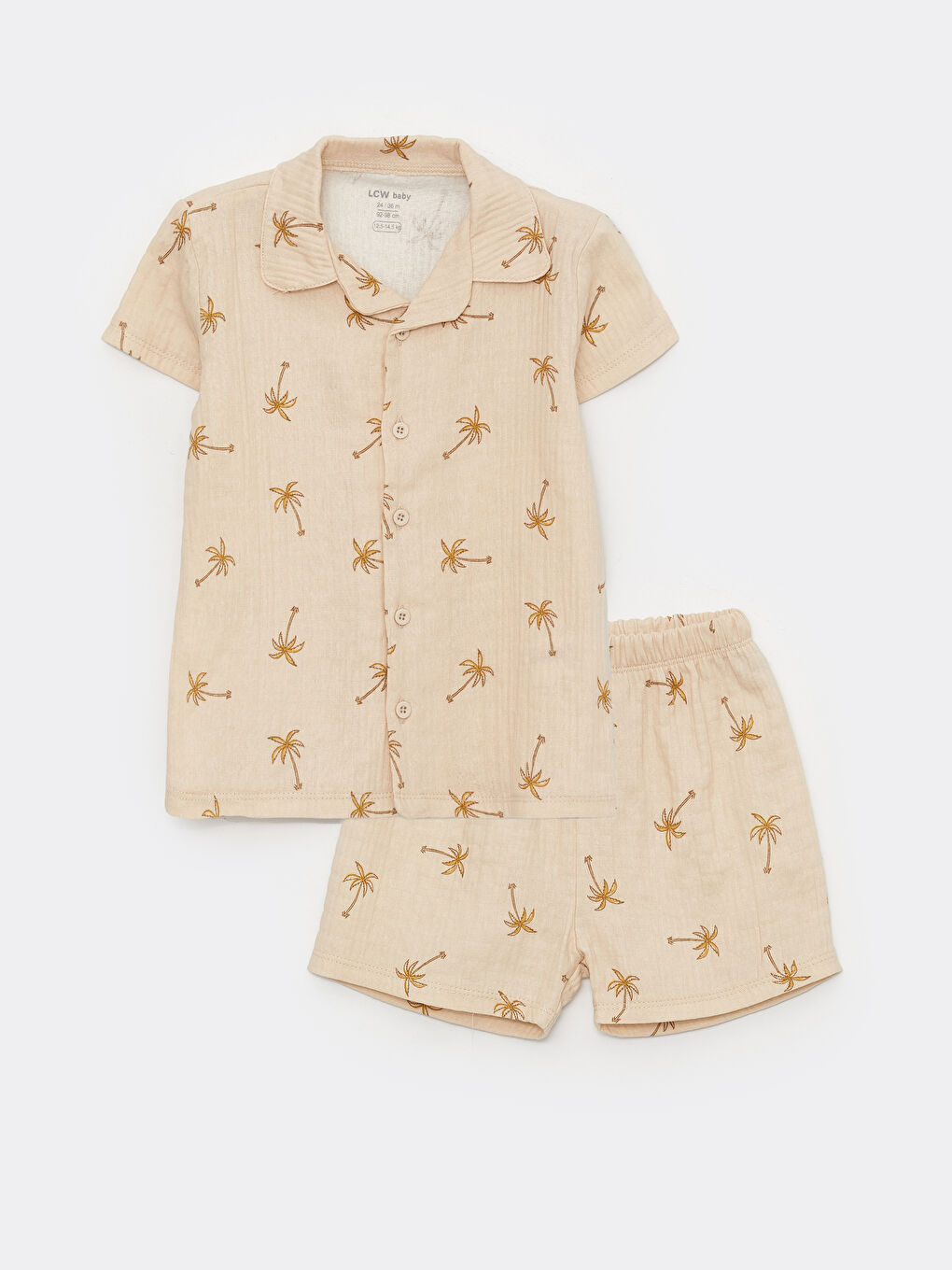 LCW baby Bej Polo Yaka Kısa Kollu Erkek Bebek Pijama Takımı