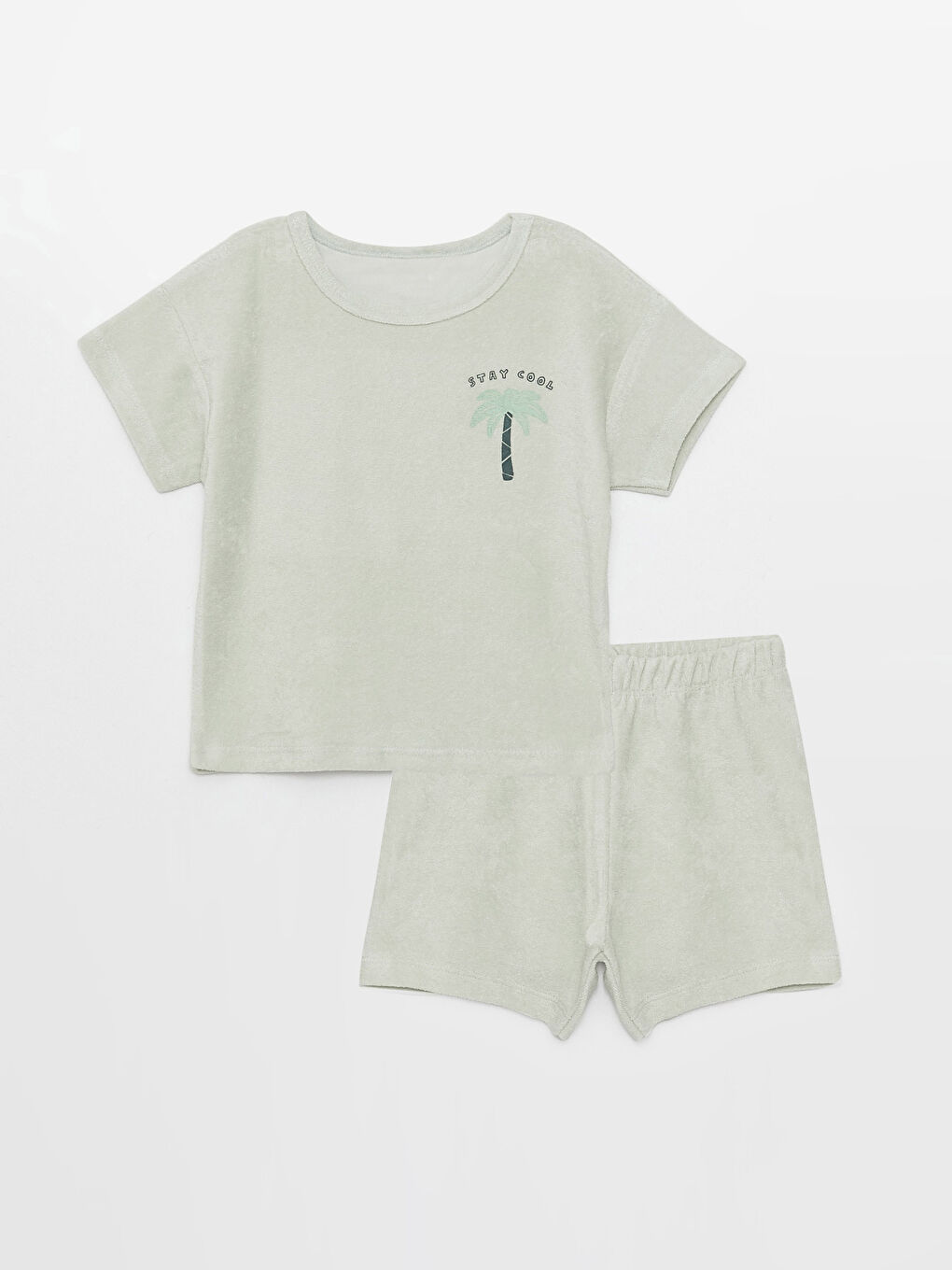 მრგვალი საყელო მოკლე სახელო ნაბეჭდი ბავშვის ბიჭებისთვის პიჟამის კომპლექტი