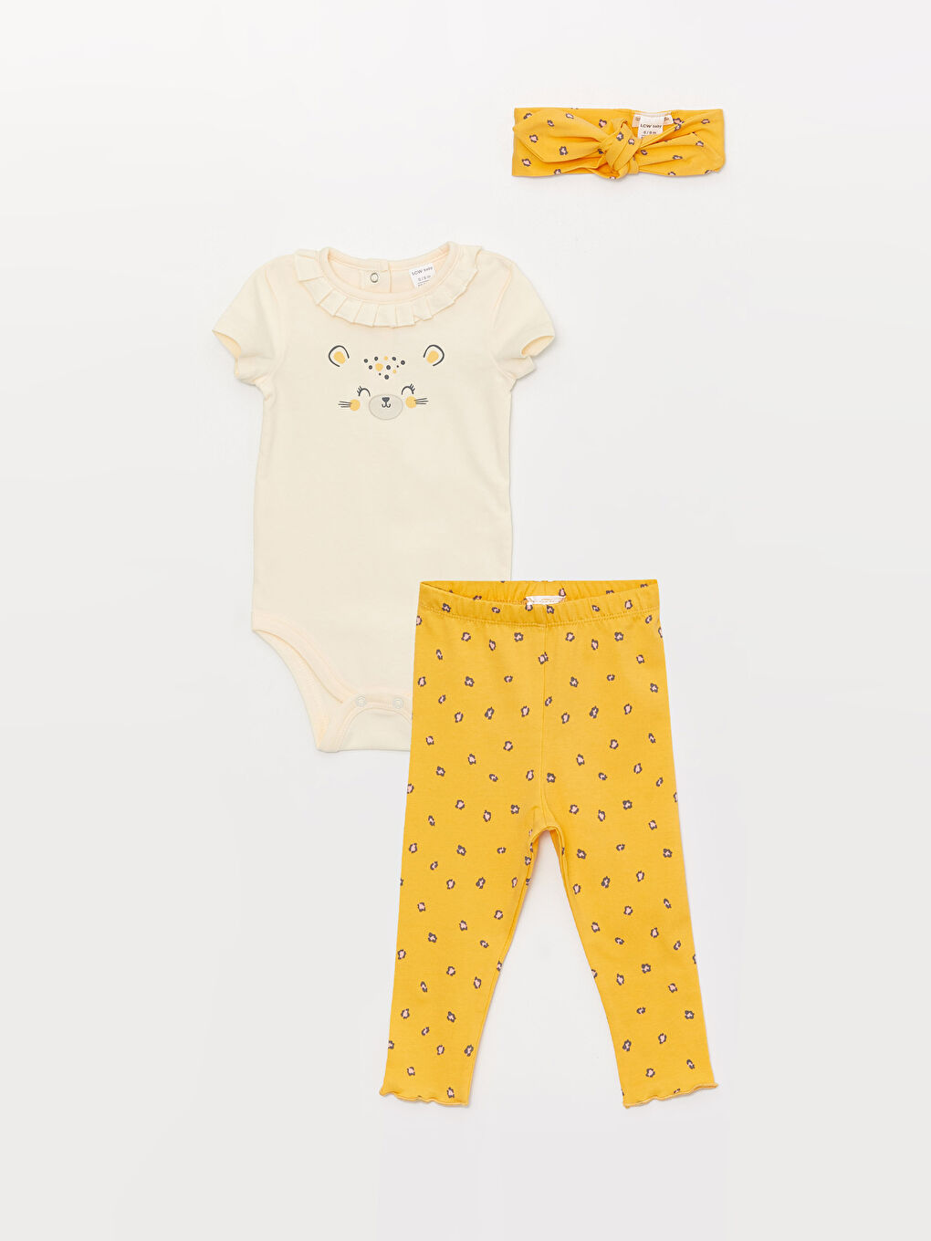 طقم بنت رضع ٣ قطع مطبوع بياقة دائرية وكم قصير