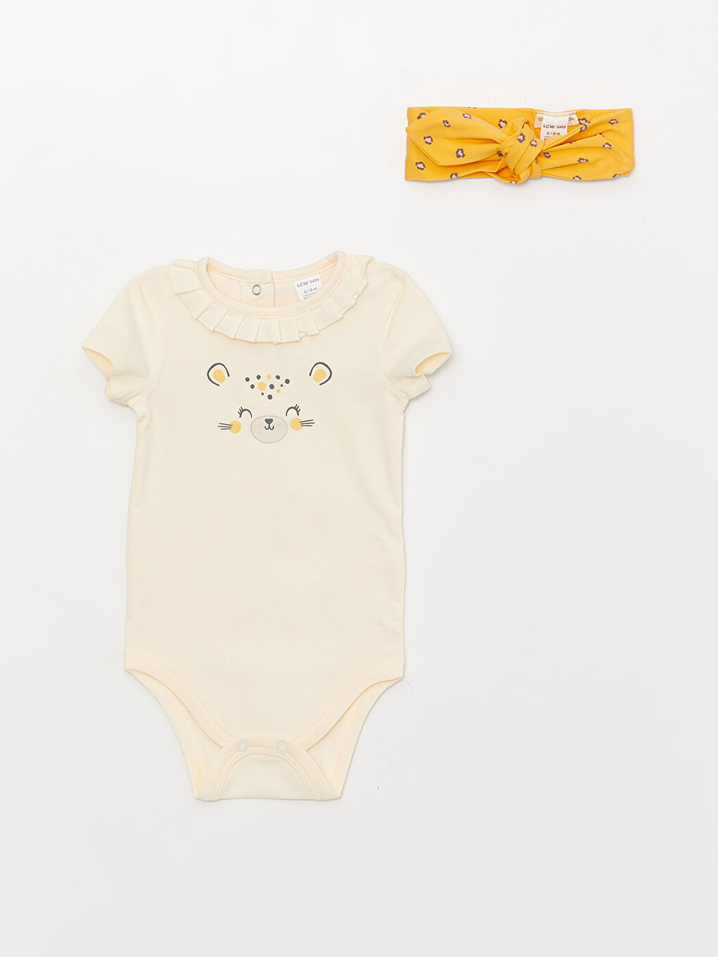 طقم بنت رضع ٣ قطع مطبوع بياقة دائرية وكم قصير-1