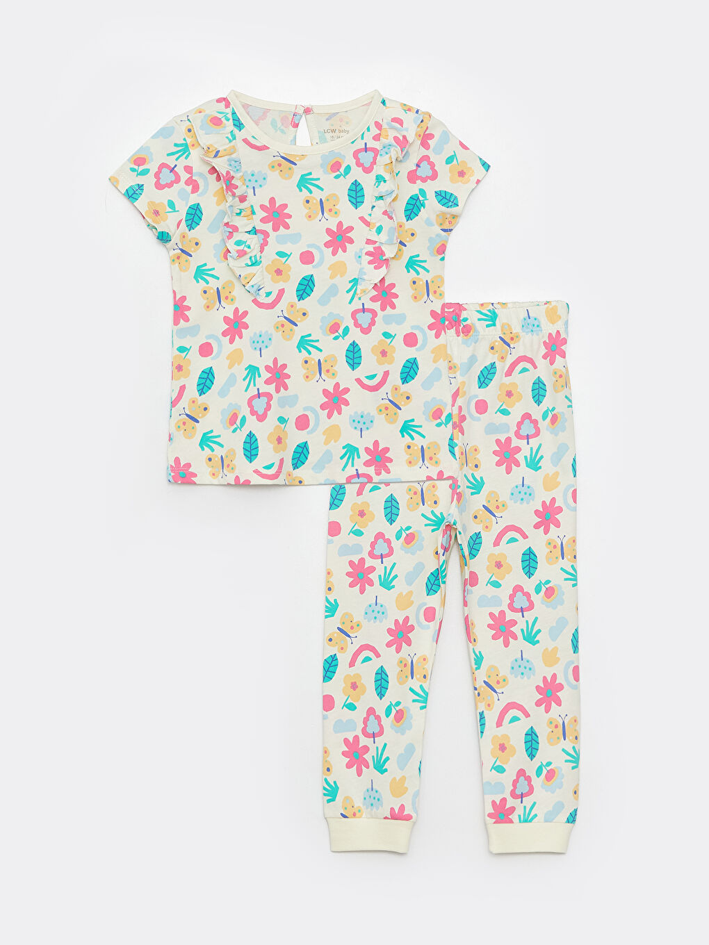 Crew Neck Short Sleeve Printed Baby Girls' Pyjama Set