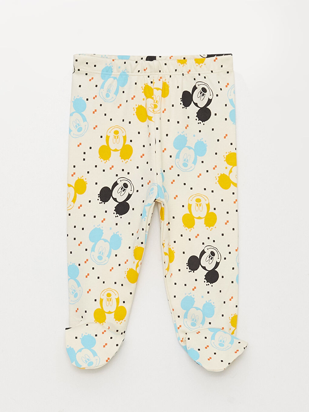 Ekru Bisiklet Yaka Uzun Kollu Mickey Mouse Baskılı Erkek Bebek Çıtçıtlı Bodysuit 3'lü Takım-2