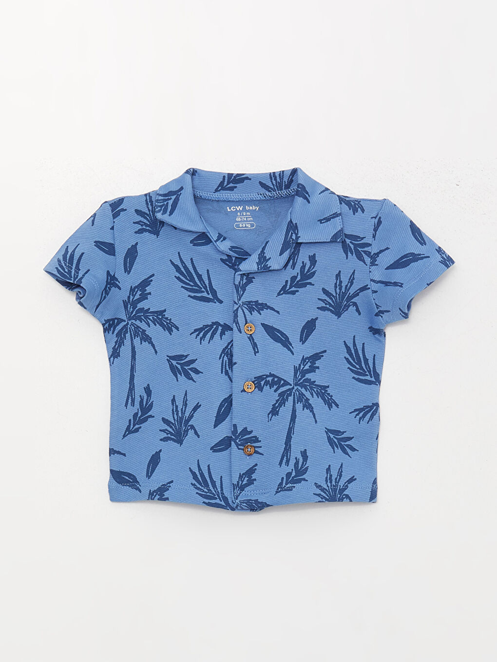 Mavi Kısa Kollu Desenli Erkek Bebek Gömlek ve Şort 2'li Takım-1