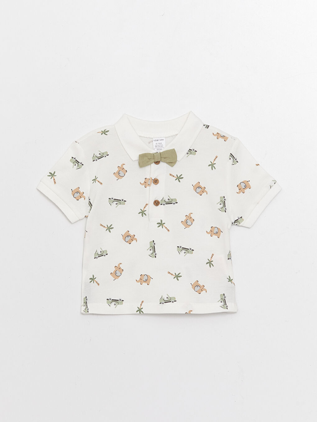 Polo Neck Short Sleeve Patterned Baby Boy T-Shirt and Trousers 2-Pack Set-1