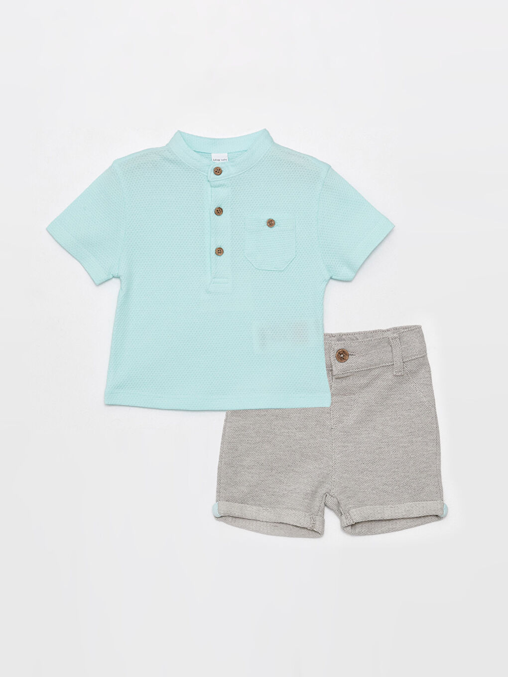 сәби ұлдарға арналған тік жағалы қысқа жең футболка мен шорты 2 данадан тұратын жинақ