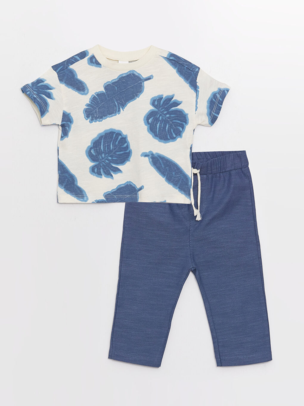 Crew Neck Short Sleeve Patterned Baby Boys' T-Shirt and Pants 2 Pack Set