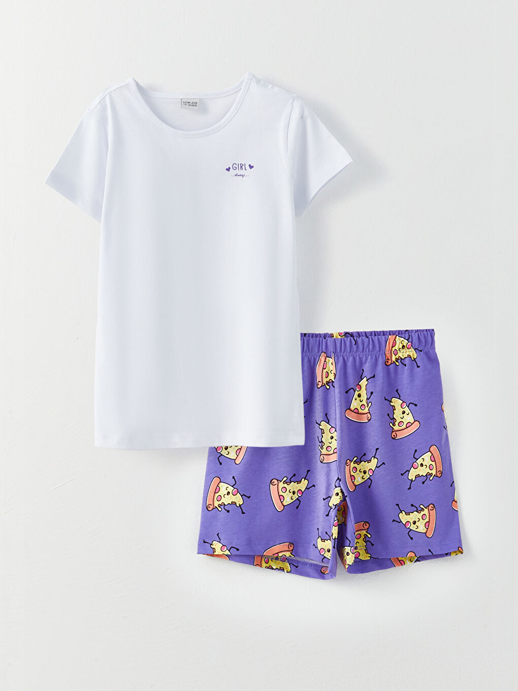 Crew Neck Printed Short Sleeve Girls' Pyjama Set with Shorts