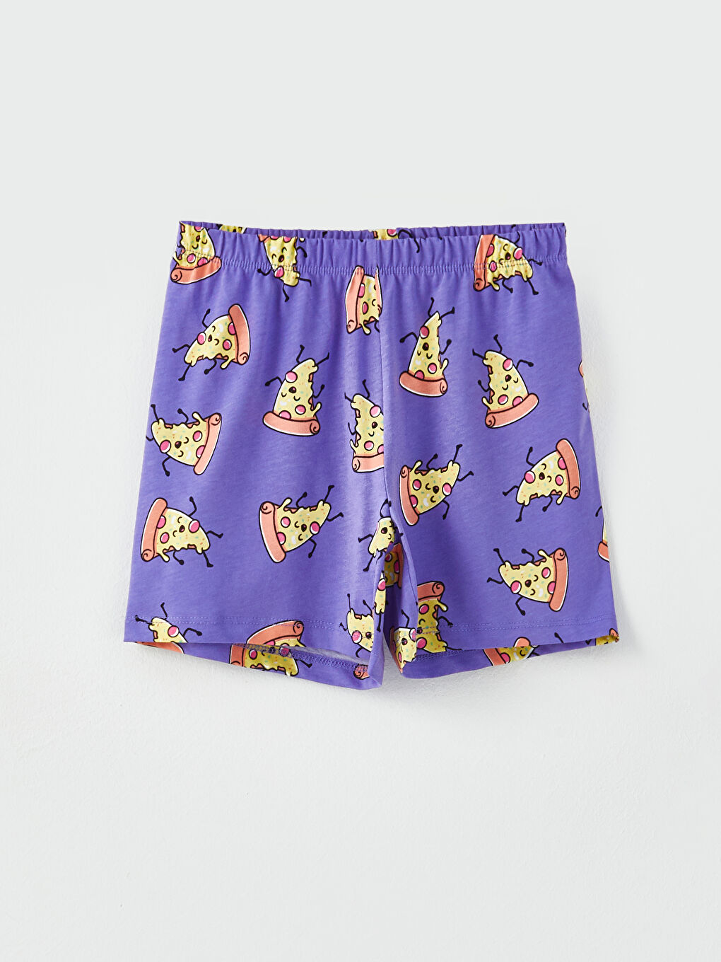 Crew Neck Printed Short Sleeve Girls' Pyjama Set with Shorts-2