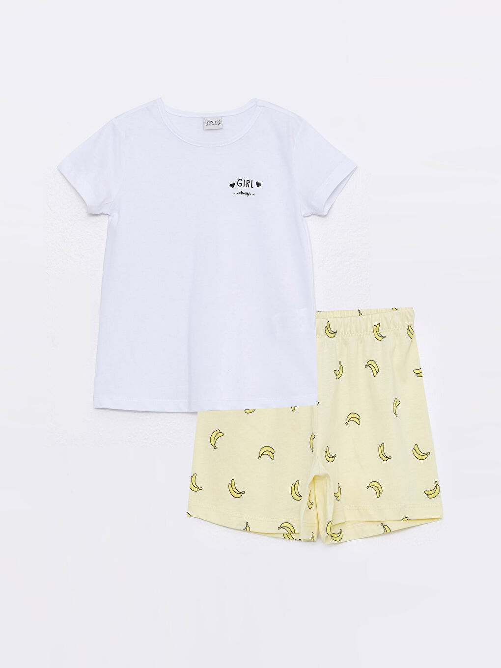 Sarı Bisiklet Yaka Baskılı Kısa Kollu Kız Çocuk Şortlu Pijama Takımı