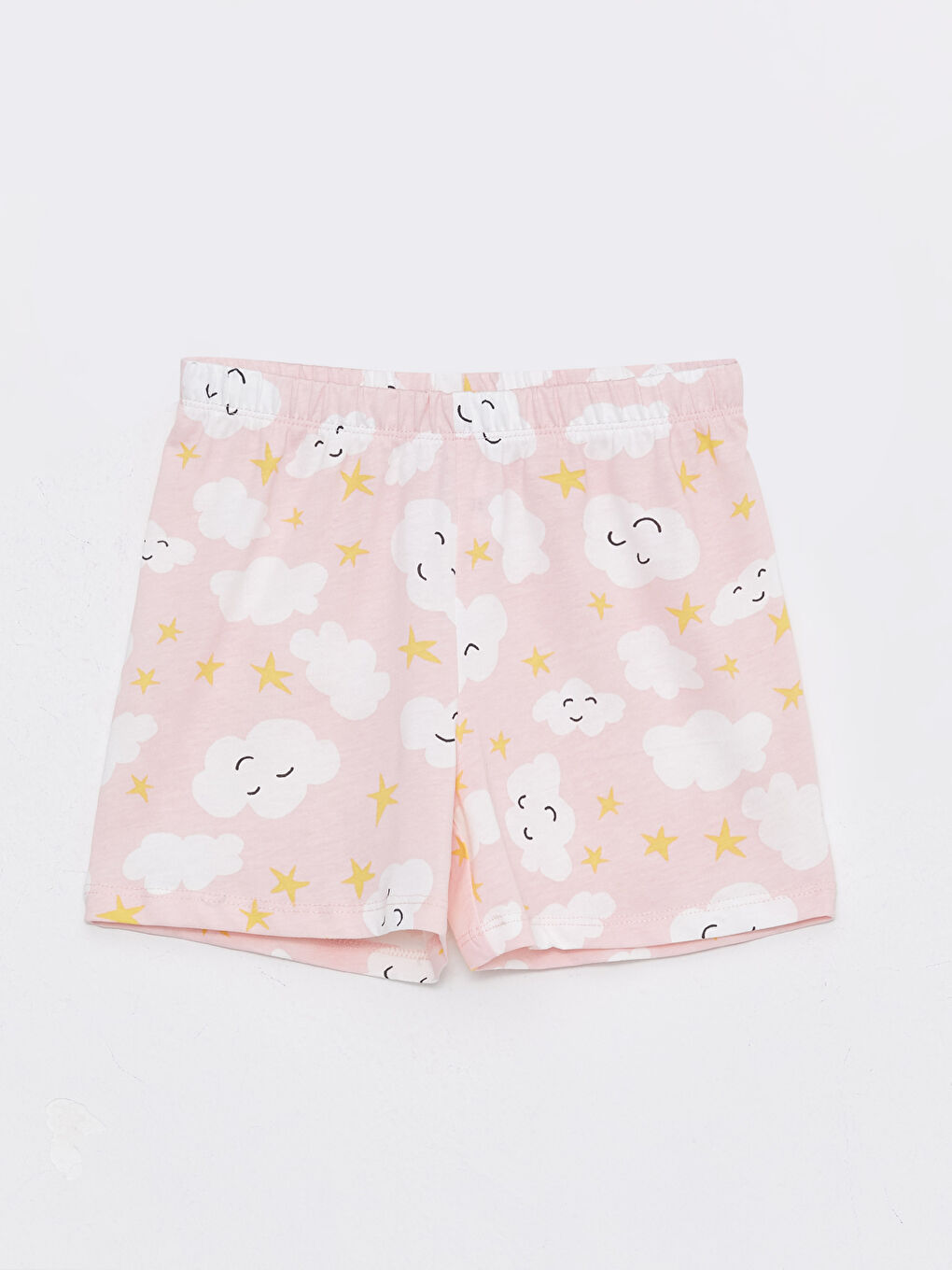 طقم بيجامة للبنات بياقة دائرية مطبوع كم قصير مع شورت-2