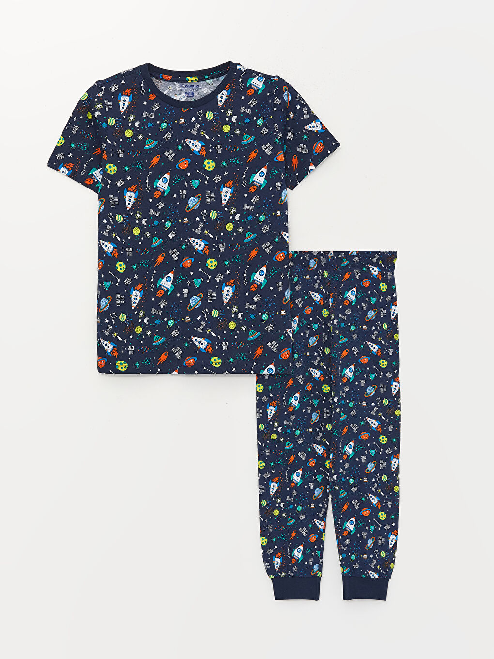 Crew Neck Printed Short Sleeve Boys' Pyjama Set