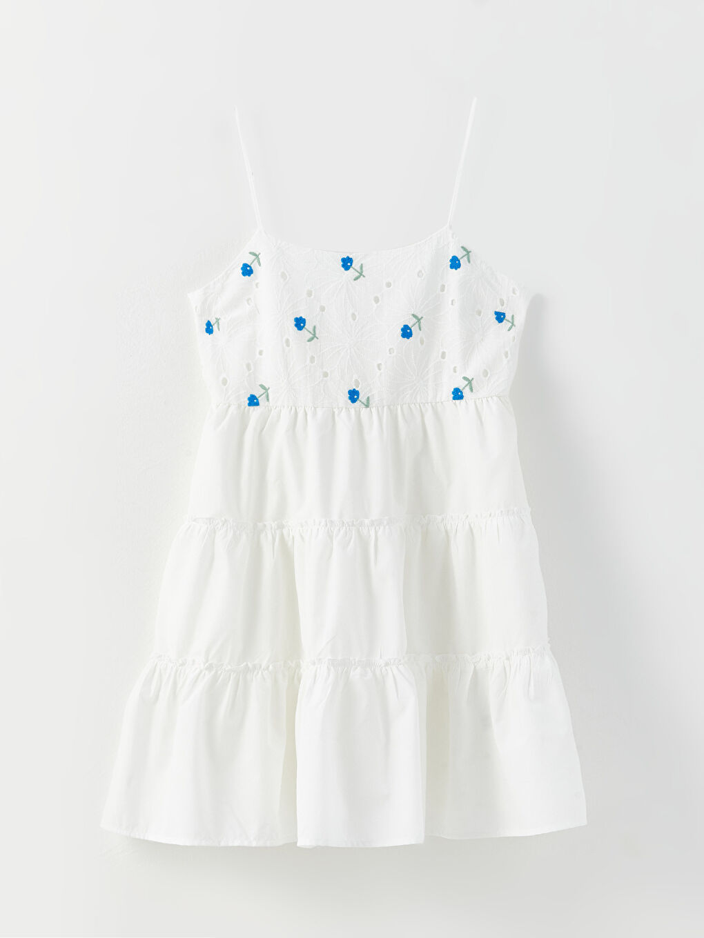 U Neck Embroidered Strap Poplin Women's Dress-5