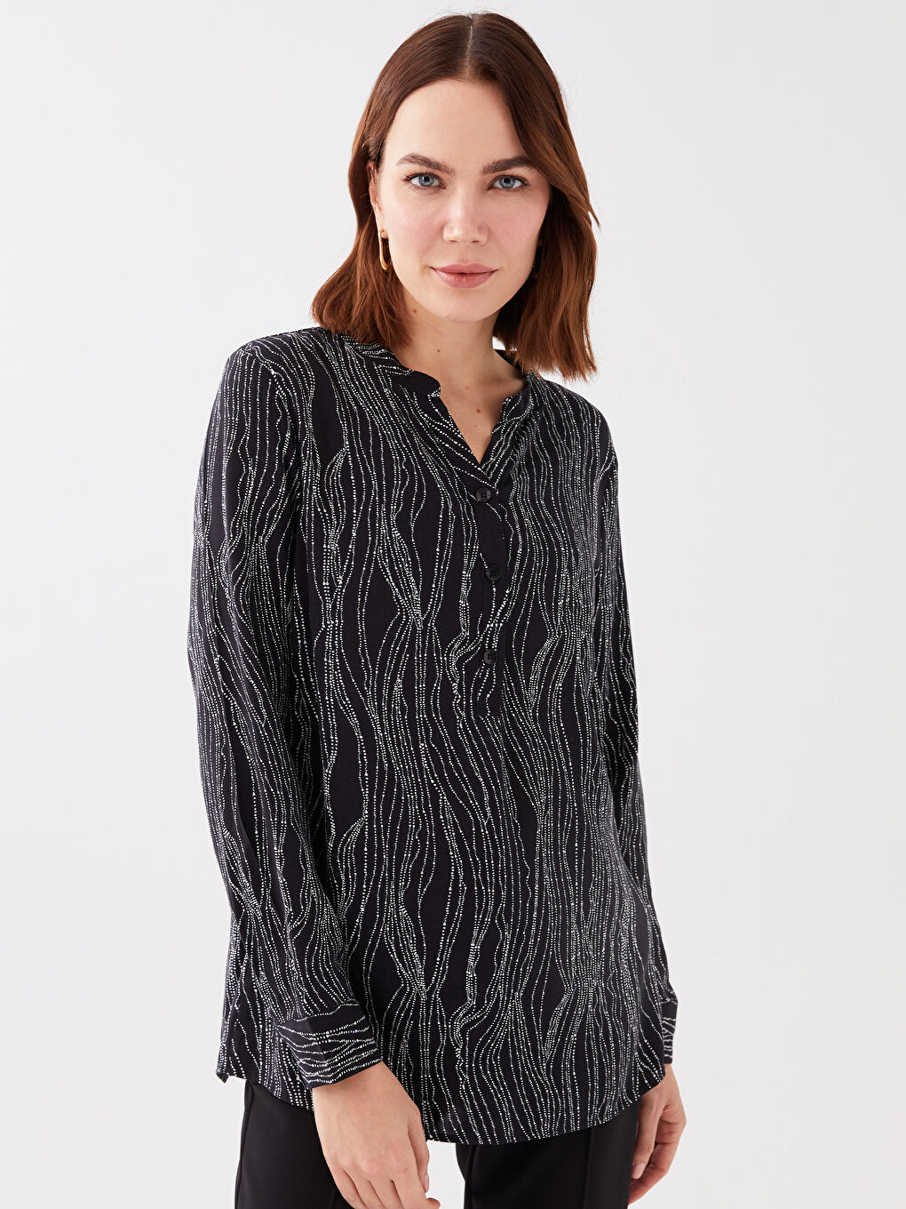 LCW Grace Notch Neck Patterned Long Sleeve Women's Blouse -S38958Z8-LQJ