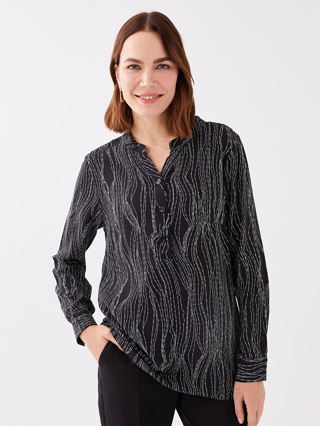 LCW Grace Notch Neck Patterned Long Sleeve Women's Blouse -S38958Z8-LQJ