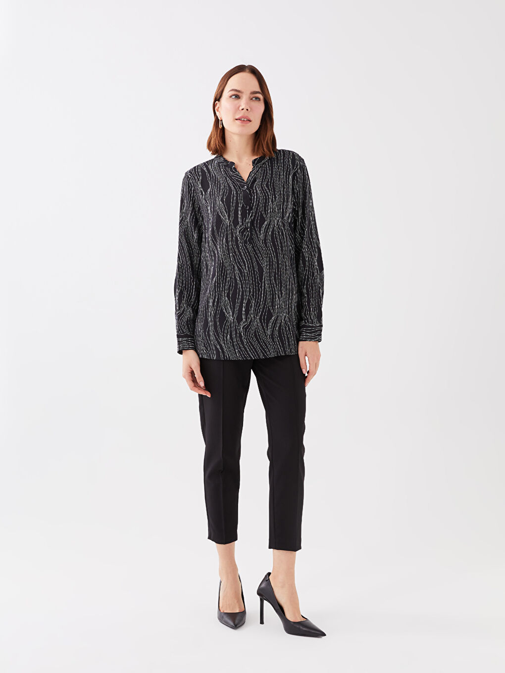 LCW Grace Notch Neck Patterned Long Sleeve Women's Blouse -S38958Z8-LQJ
