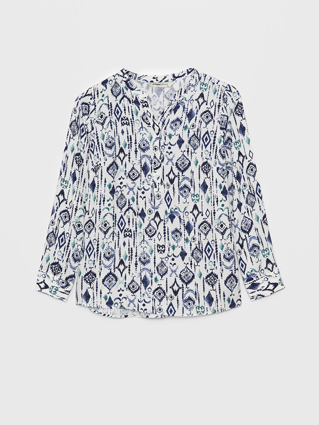 بلوزة نسائية كم طويل بنقشة وياقة بشق-5