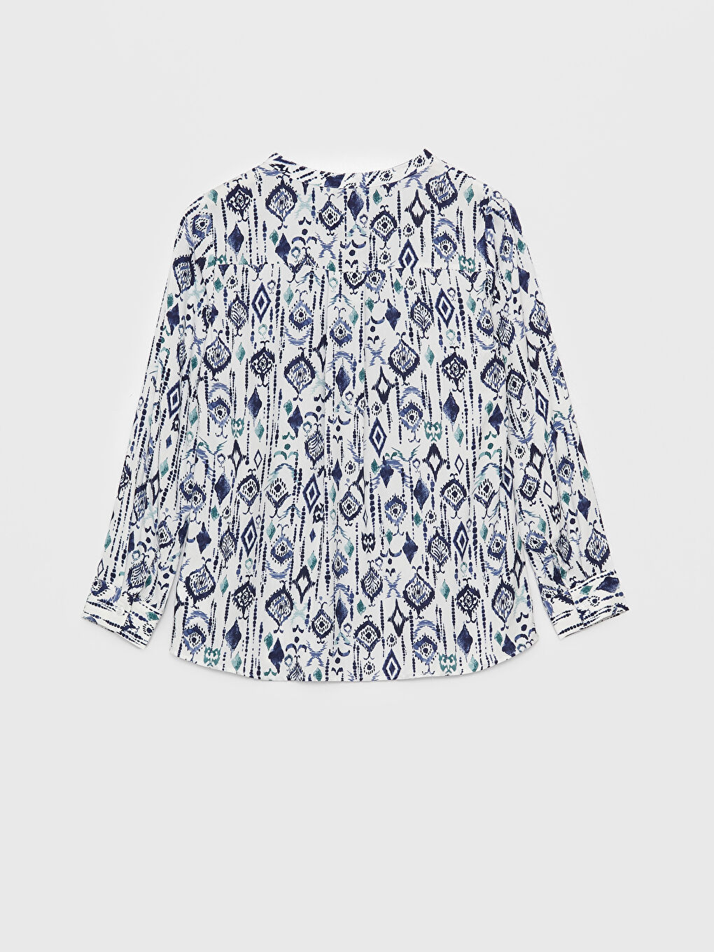 بلوزة نسائية كم طويل بنقشة وياقة بشق-6